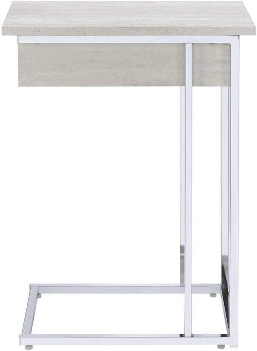 Modern Gray Oak and Chrome C Shape USB Side Table