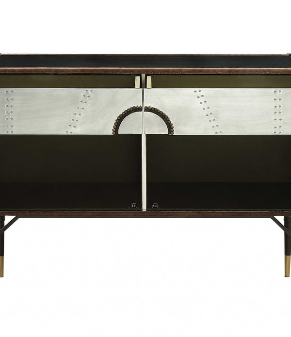 52' X 21' X 40' Brown Top Grain Leather And Aluminum Console Table