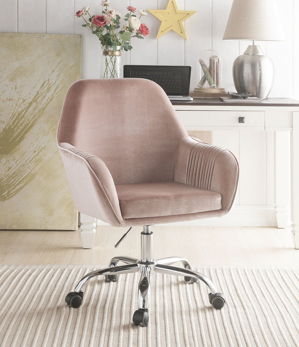 Stylish Mauve Rose Velvet Office Desk Chair on Wheels