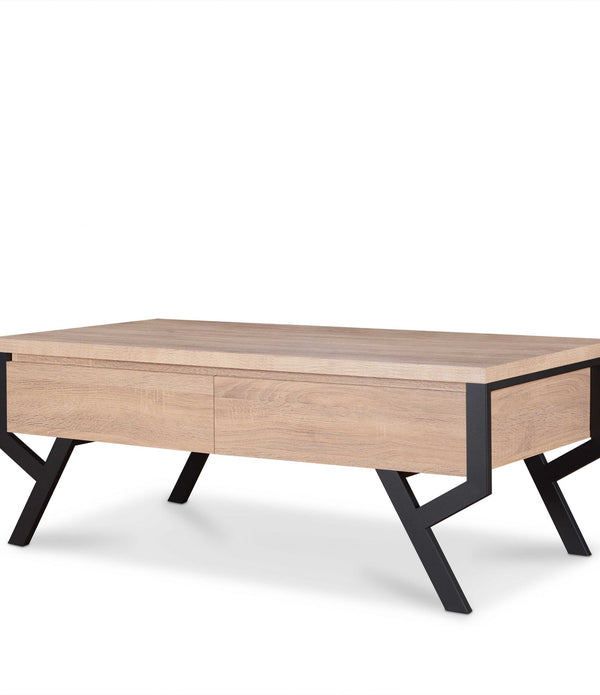 47' X 24' X 17' Natural And Black Particle Board Coffee Table