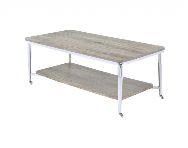 48' X 24' X 19' Gray Oak And Chrome Metal Tube Coffee Table