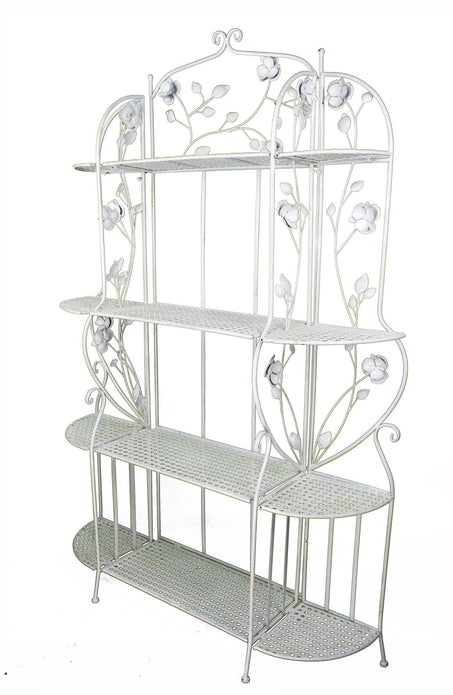 Antiqued White Floral 4 Shelf Bakers Rack