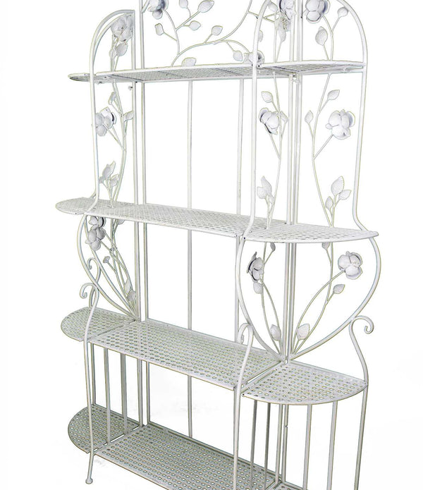 Antiqued White Floral 4 Shelf Bakers Rack