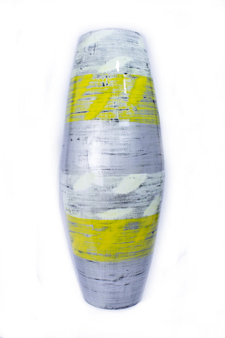 12" X 12" X 27" White, Yellow, Silver Bamboo Spun Bamboo Floor Vase