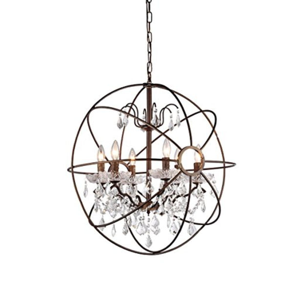 Planetshaker II Antique Bronze and Crystal 6-light Chandelier