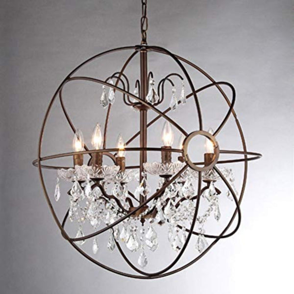 Planetshaker II Antique Bronze and Crystal 6-light Chandelier