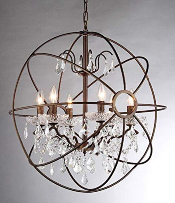 Planetshaker II Antique Bronze and Crystal 6-light Chandelier