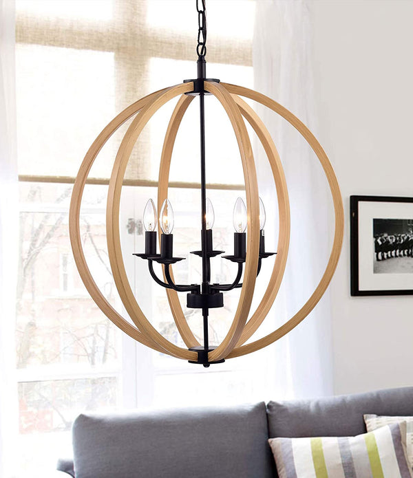 Fedelmid Black Natural Metal 24-inch Round Pendant Lamp