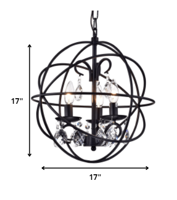 Tess Black-finish Metal/ Crystal 15-inch Round Crystal Chandelier