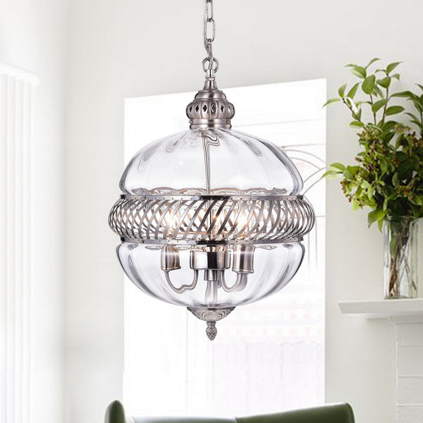 Permin 13-inch Clear Glass Globe with Metal Accents Pendant Light