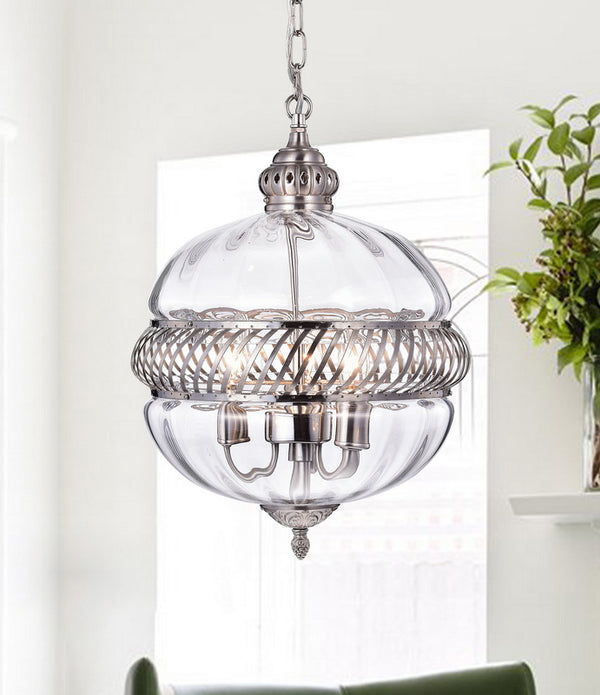 Permin 13-inch Clear Glass Globe with Metal Accents Pendant Light