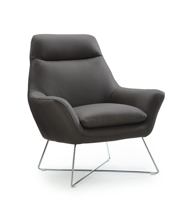 Modern Dark Gray Top Grain Italian Leather Accent Chair