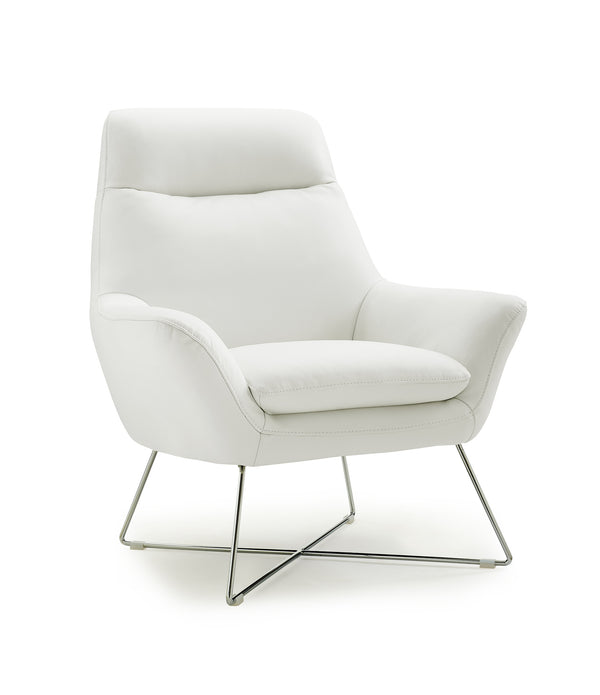 Chair White Top Grain Italian Leather Stainless Steel Legs.