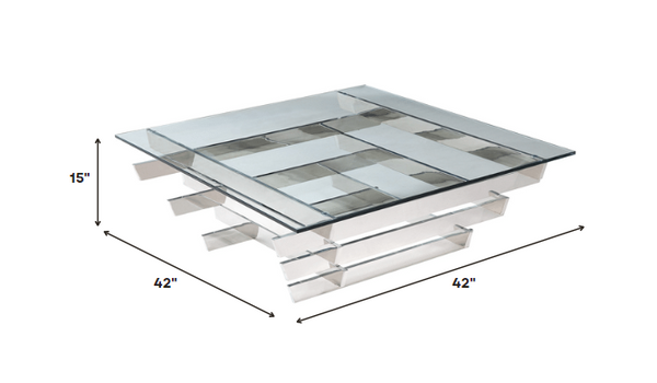 Coffee Table Square Clear Glass Stainless Steel Base