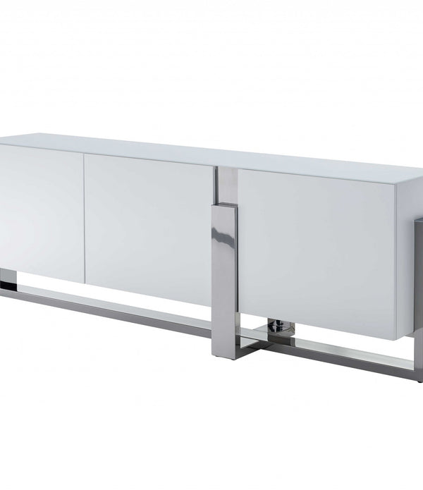 91 X 18 X 32 White Glass Steel Buffet