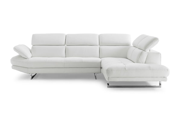 Sectional Chaise On Right When Facing  White Top Grain Italian Leather Adjustable Headrest Couch