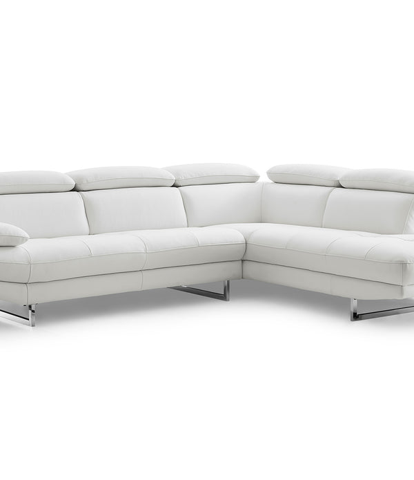 Sectional Chaise On Right When Facing  White Top Grain Italian Leather Adjustable Headrest Couch