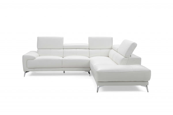 Sectional, Chaise On Right When Facing, White Top Grain Italian Leather,