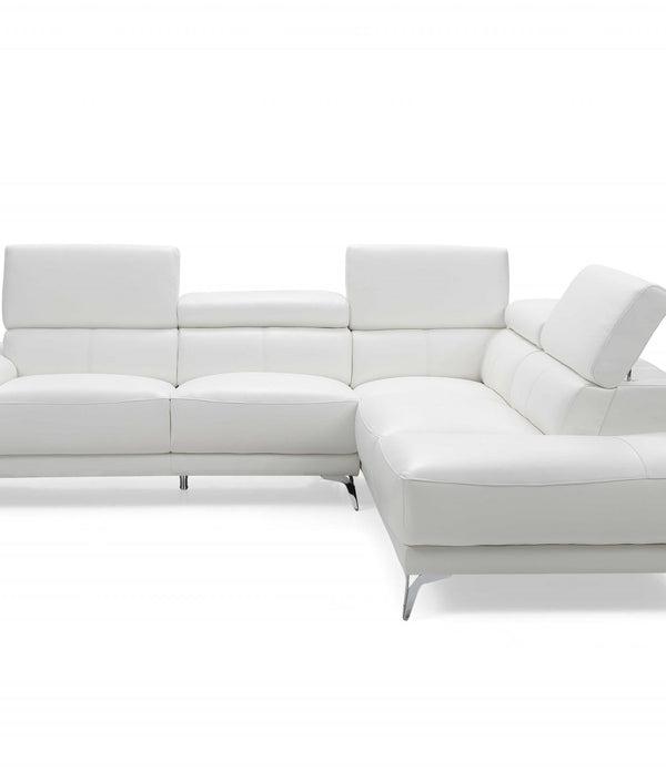 Sectional, Chaise On Right When Facing, White Top Grain Italian Leather,