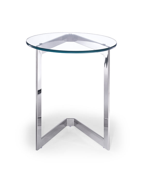 Side Table Round Clear Glass Stainless Steel Base