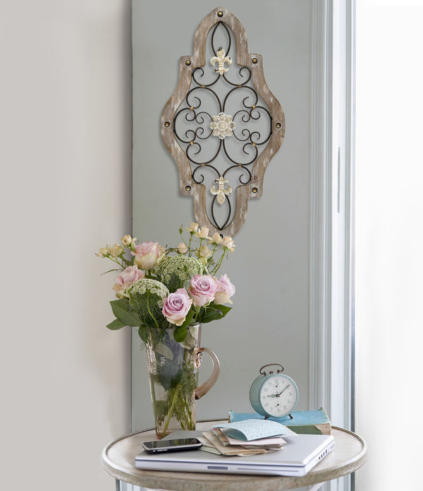 French Country White-Wash Metal Scroll Wall Decor