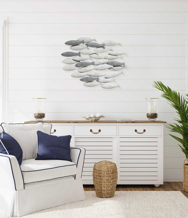 Coastal Grey School of Fish Metal Wall Decor