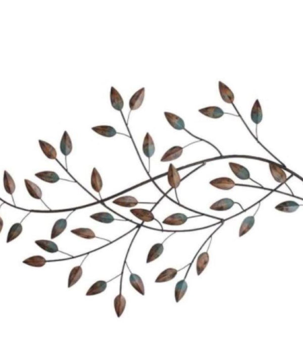 Gold and Teal Blowing Leaves Metal Wall Decor