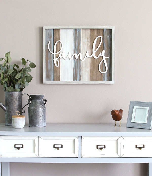 Distressed Family White Wood Wall Decor