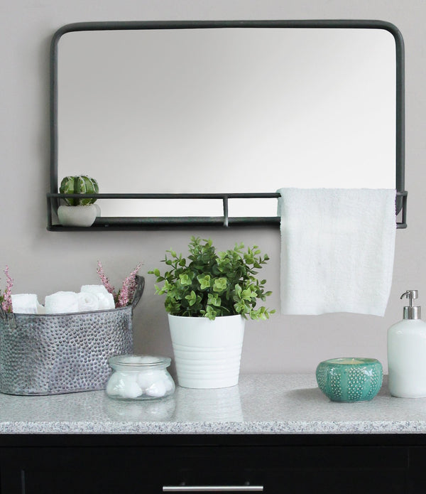 24 Chic Rectangular Gunmetal Framed Mirror with Shelf