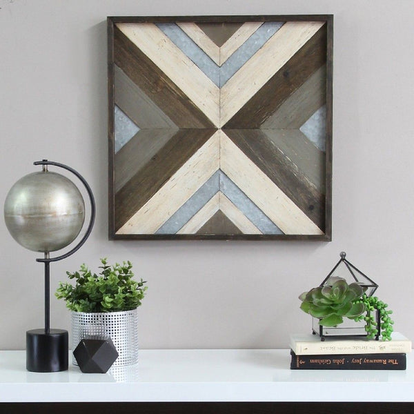 20" X 1.75" X 20" Modern Wood & Metal Wall Art