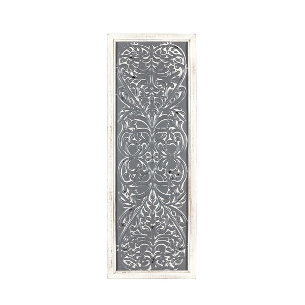 Distressed Gray Metal Embossed Wood Wall Decor