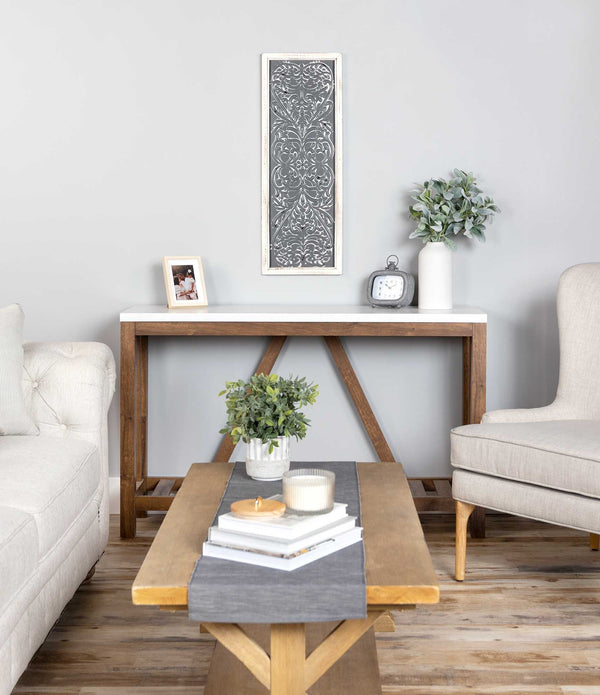 Distressed Gray Metal Embossed Wood Wall Decor