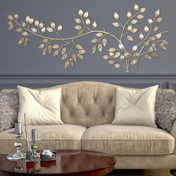 Brushed Gold Flowing Leaves Metal Wall Decor