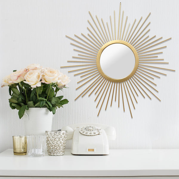 6.5" Round Gold Metal Frame Burst Wall Mirror