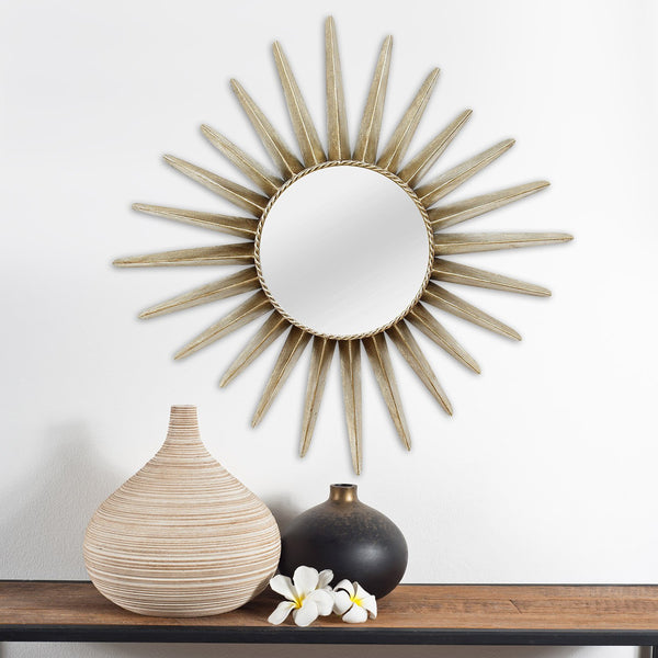 25.75" X 1.5" X 25.75" Bronze Round Sunburst Wall Mirror