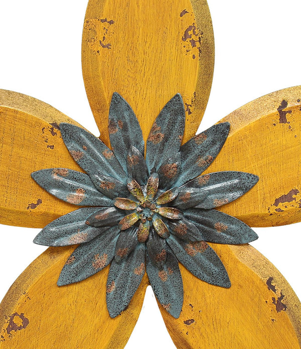 Antiqued Look Yellow and Gunmetal Flower Wall Decor