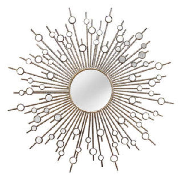 Modern Bronze Sunburst Design Wall Mirror with Mini Mirrors