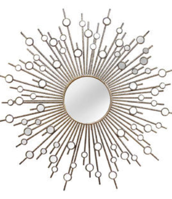 Modern Bronze Sunburst Design Wall Mirror with Mini Mirrors