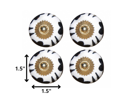 1.5" x 1.5" x 1.5" Black White And Gold  Knobs 8 Pack