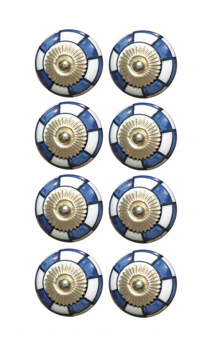 Charming Blue And Gold Set of 8 Knobs