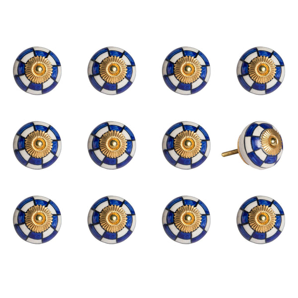 1.5" x 1.5" x 1.5" White Blue and Gold  Knobs 12 Pack