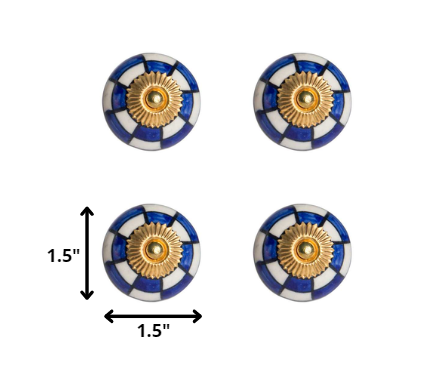 1.5" x 1.5" x 1.5" White Blue and Gold  Knobs 12 Pack