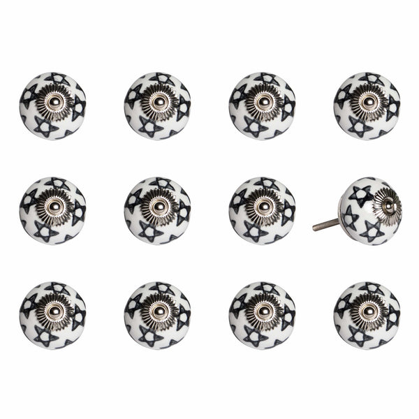 1.5" x 1.5" x 1.5" White Black and Silver  Knobs 12 Pack