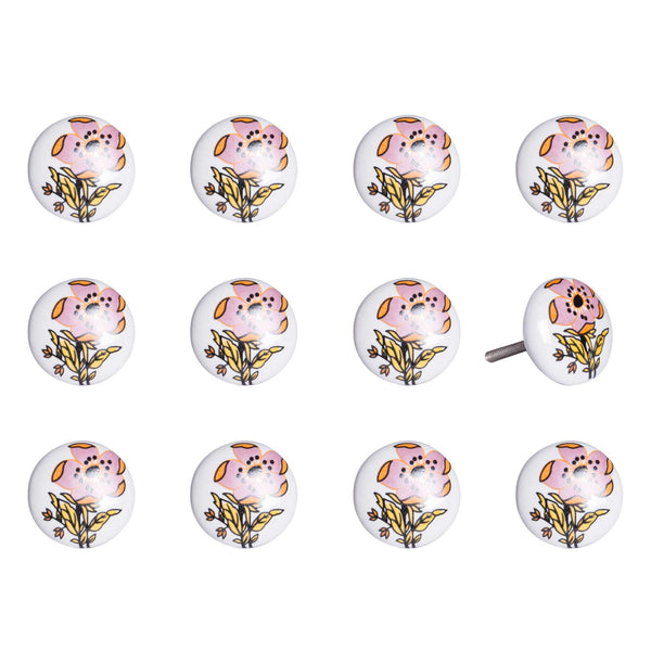 Floral White and Pink Set of 12 Knobs