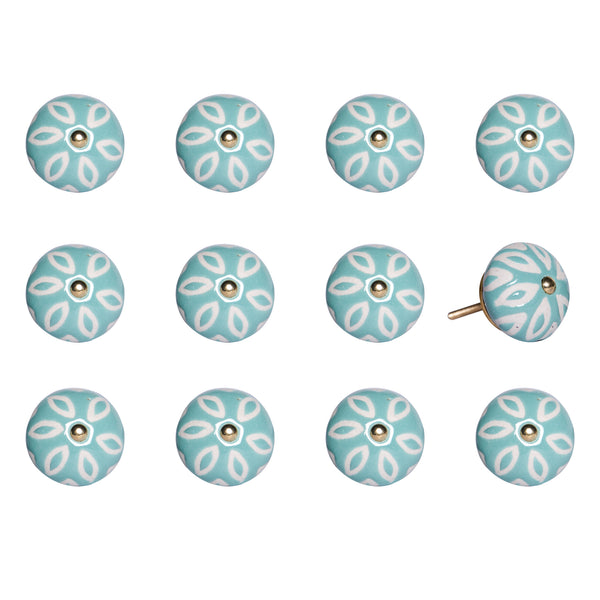 1.5" x 1.5" x 1.5" Turquoise White and Gold  Knobs 12 Pack