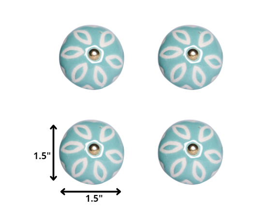 1.5" x 1.5" x 1.5" Turquoise White and Gold  Knobs 12 Pack