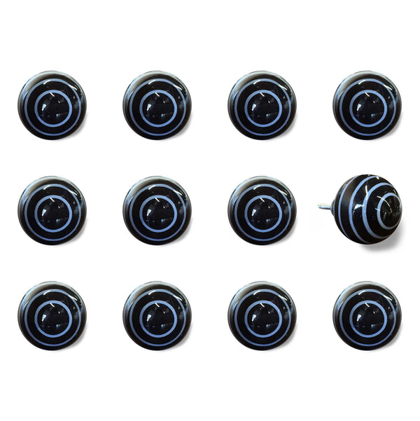 1.5" x 1.5" x 1.5" Black and Light Blue Knobs 12 Pack