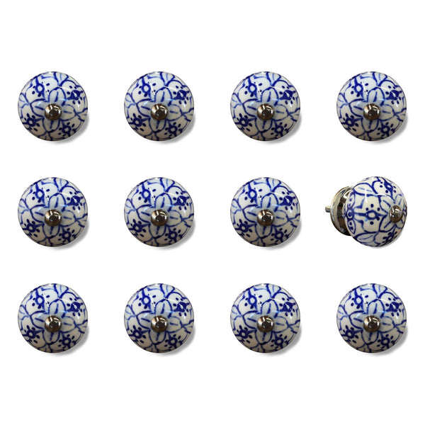 1.5" x 1.5" x 1.5" White Blue and Silver Knobs 12 Pack