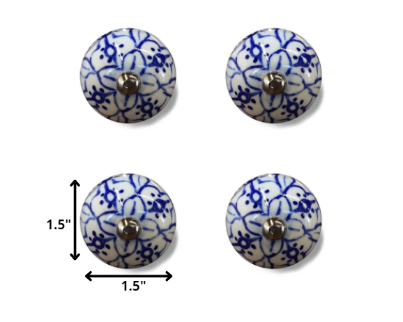 1.5" x 1.5" x 1.5" White Blue and Silver Knobs 12 Pack