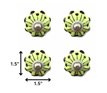 1.5" x 1.5" x 1.5" Yellow Green and Silver  Knobs 12 Pack